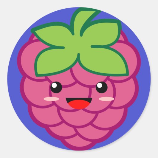 Kawaii Raspberry Ronde Sticker (Voorkant)