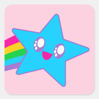 Kawaii Rave Neon Ster Regenboog Vierkante Sticker