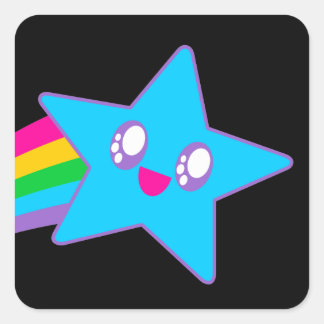 Kawaii Rave Neon Ster Regenboog Vierkante Sticker