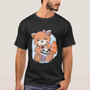 Kawaii Red Panda Boba Anime Parel Bubble Tea Otaku T-shirt