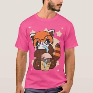 Kawaii Red Panda Boba Cute Anime Pearl Bubble Tea T-shirt