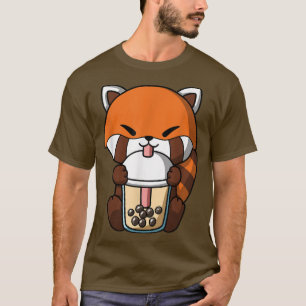 Kawaii Red Panda Boba Milk Tea Bubble Tea Anime T-shirt