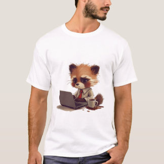 Kawaii Red Panda werkt aan laptop met koffiespin T-shirt