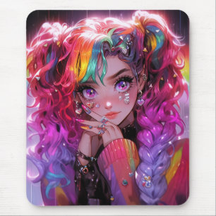 Kawaii regenboog haar vlechten anime meisje muismat