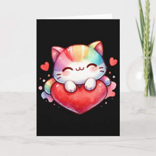 Kawaii Regenboog Schattige Kat Knuffel Hart Kitty Kaart