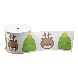 Kawaii Reindeer & kerstboom Ribbon Lint
