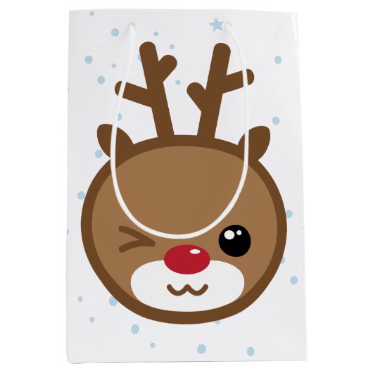 Kawaii Reindeer kerstcadeau Medium Cadeauzakje (Voorkant)
