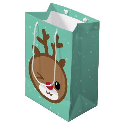 Kawaii Reindeer kerstcadeau Medium Cadeauzakje (Voorkant Gekanteld)