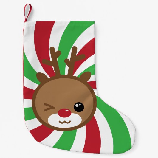 Kawaii Reindeer Kerstmis Stocking Kleine Kerstsok (Voorkant)