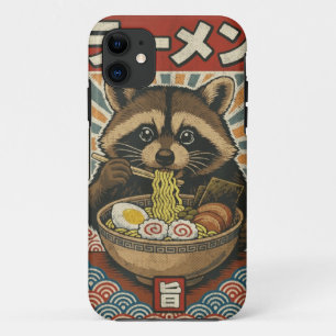 Kawaii Retro Vintage Japan Slurpende Ramen Wasbeer iPhone 11 Hoesje