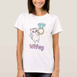 Kawaii Ring Cat Wifey Cute Trouwdag T-shirt