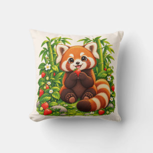 Kawaii Rode Panda Aardbeituin Worpkussen Kussen