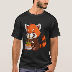 Kawaii Rode Panda Eet Ra Japanse Anime Noedels T-shirt