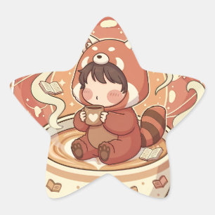 Kawaii Rode Panda Koffie Ster Beloningssticker Sticker