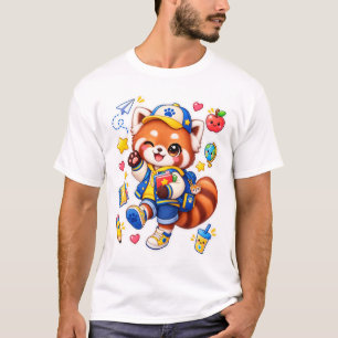Kawaii Rode Panda Student School T-Shirt