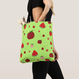 Kawaii Rode Vruchtenpatroon in Lime Groen Draagtas