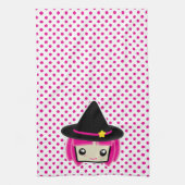 Kawaii rose Haired Witch serviette de cuisine (Vertical)