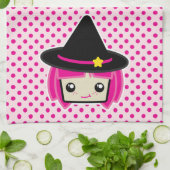 Kawaii rose Haired Witch serviette de cuisine (Plié)