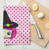 Kawaii rose Haired Witch serviette de cuisine (Quart Plié)