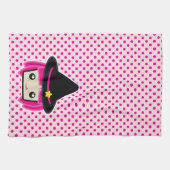 Kawaii rose Haired Witch serviette de cuisine (Horizontal)