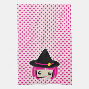 Kawaii rose Haired Witch serviette de cuisine