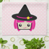 Kawaii rose Haired Witch serviette de cuisine (Plié)