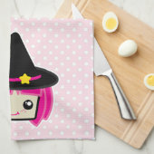 Kawaii rose Haired Witch serviette de cuisine (Quart Plié)