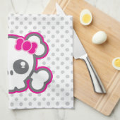Kawaii rose Ruban crâne serviette de cuisine (Quart Plié)