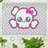 Kawaii rose Ruban crâne serviette de cuisine (Plié)