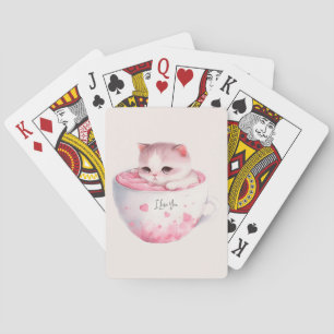 Kawaii Roze Chibi Cat met een teugelkruid Pokerkaarten