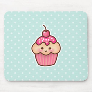 Kawaii Roze Cupcake en de Leuke Blauwe Stippen van Muismat