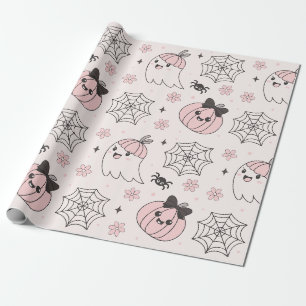 Kawaii Roze Halloween Patroon met Geest, Pompoen Cadeaupapier