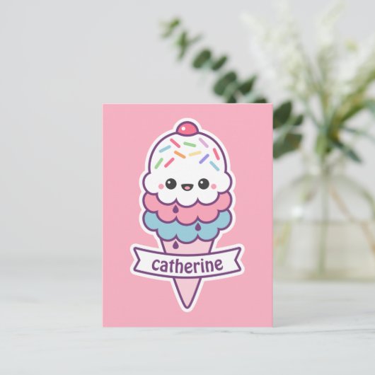 Kawaii Roze ijskap Briefkaart (Staand voorkant)