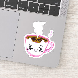 Kawaii roze kat Kopje koffie Sticker
