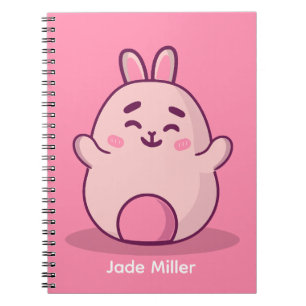 Kawaii roze konijn gepersonaliseerde naam notitieboek