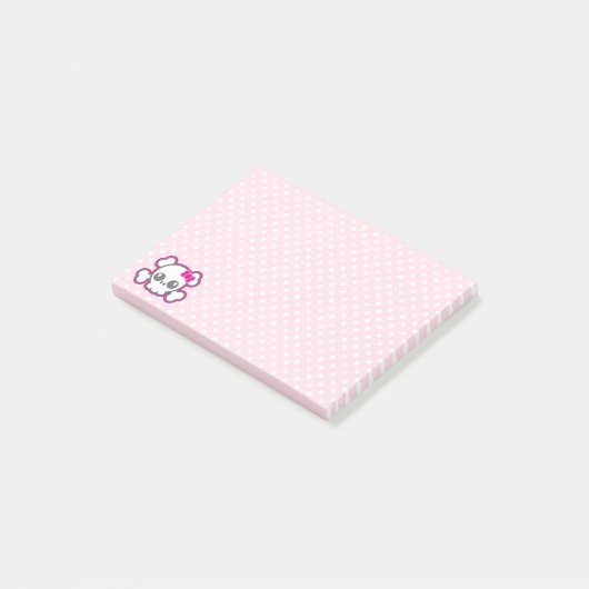 Kawaii roze lint schedel post-it® notes (Schuin)