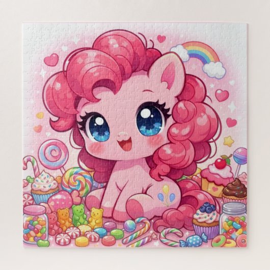 Kawaii Roze Pony Chibi Kunst Puzzel (Verticaal)