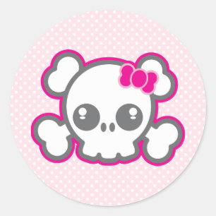 Kawaii roze ribbon skull Stickers