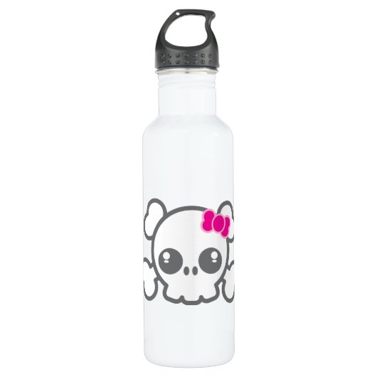 Kawaii Roze Ribbon Skull Waterfles (Voorkant)