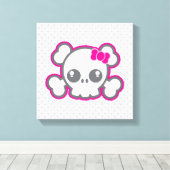 Kawaii Roze Ribbon Skull Wrapped Canvas (Insitu (Houten vloer))