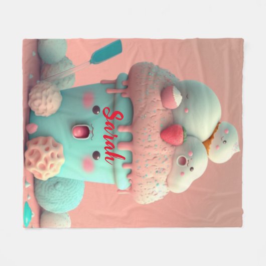 Kawaii roze roze ijsschotel fleece deken (Voorkant (Horizontaal))