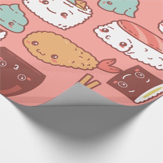 Kawaii roze sushi tempura schattig cadeaupapier (Hoek)