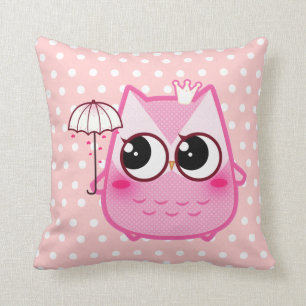 Kawaii roze uil met een leuk paraplu kussen