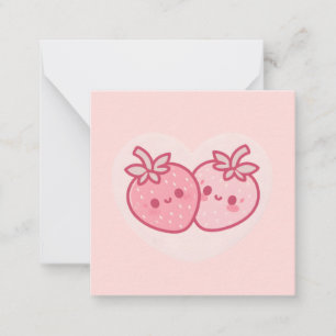 Kawaii Roze Valentijns Erdbeeren Notitiekaartje