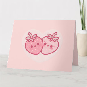 Kawaii Roze Valentijnsdag Aardbeien Kaart