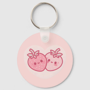 Kawaii Roze Valentijnse aardbeien Sleutelhanger