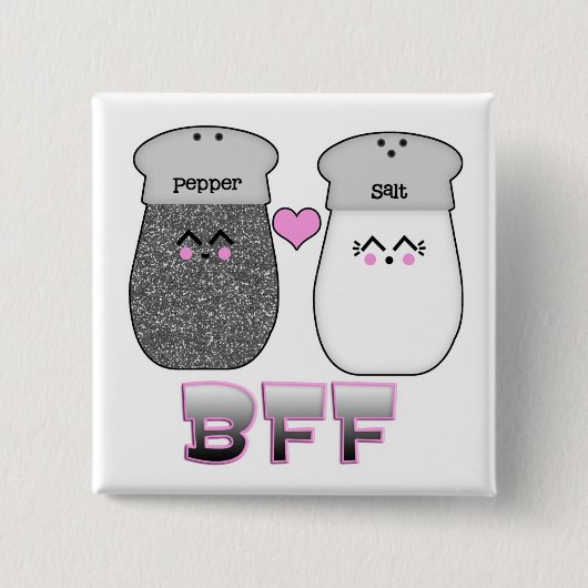Kawaii Salt n Pepper BFF Vierkante Button 5,1 Cm (Voorkant)