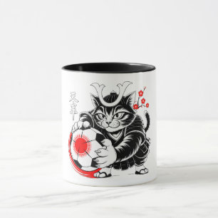 Kawaii Samurai Kat Voetbal Cadeau voor Anime Fans Mok