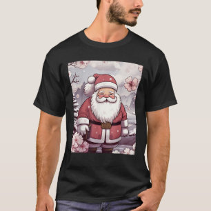Kawaii Santa Claus Kerstmis Snowy Cherry Blossom T-shirt