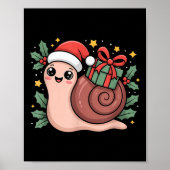 Kawaii Santa Snail With Wrapped Box And Holly Star Poster (Voorkant)
